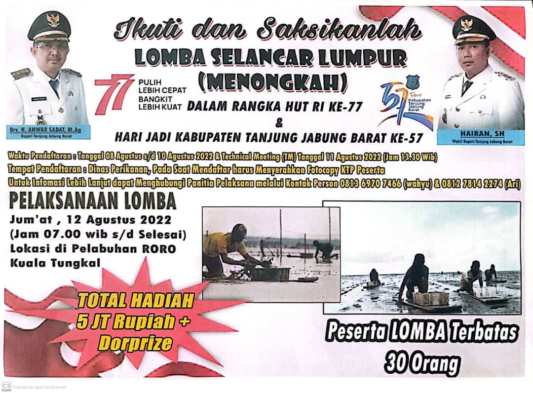 Poster – Ayo Gabung..!! Lomba Selancar Lumpur (Menongkah) di Pelabuhan Roro Kuala Tungkal